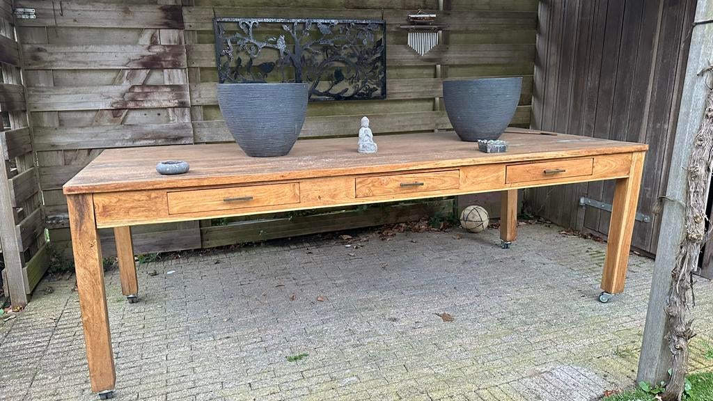 Buitentafel L240xD100xH80, Ophalen, Gebruikt, Rechthoekig, Hout