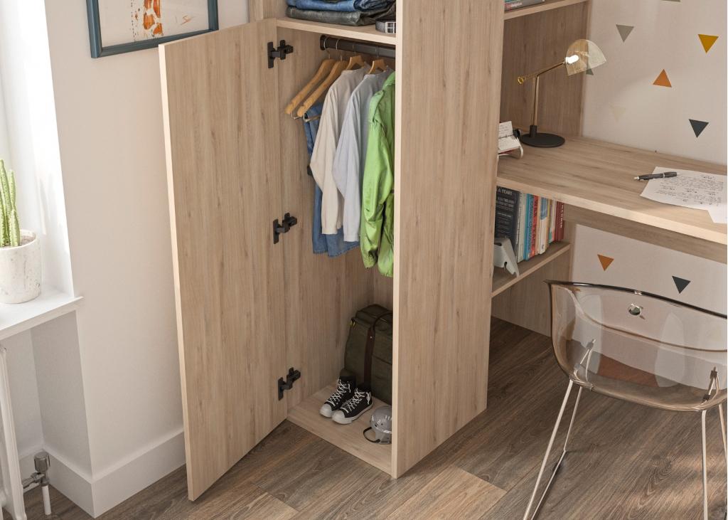 Ethan hoogslaper met bureau en kast - 90x200 - Eiken