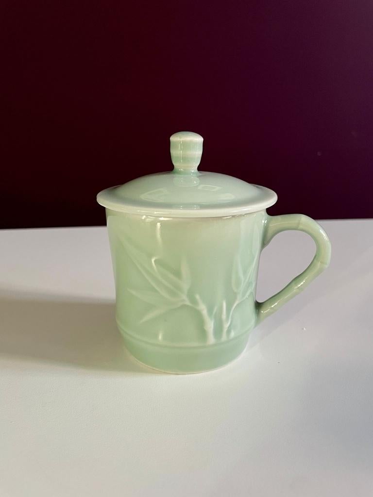 Celadon theekop met deksel – Aziatisch porselein, Antiek en Kunst, Ophalen of Verzenden