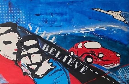 GROOT CANVAS DOEK IN STIJL VAN HERMAN BROOD, Ophalen of Verzenden