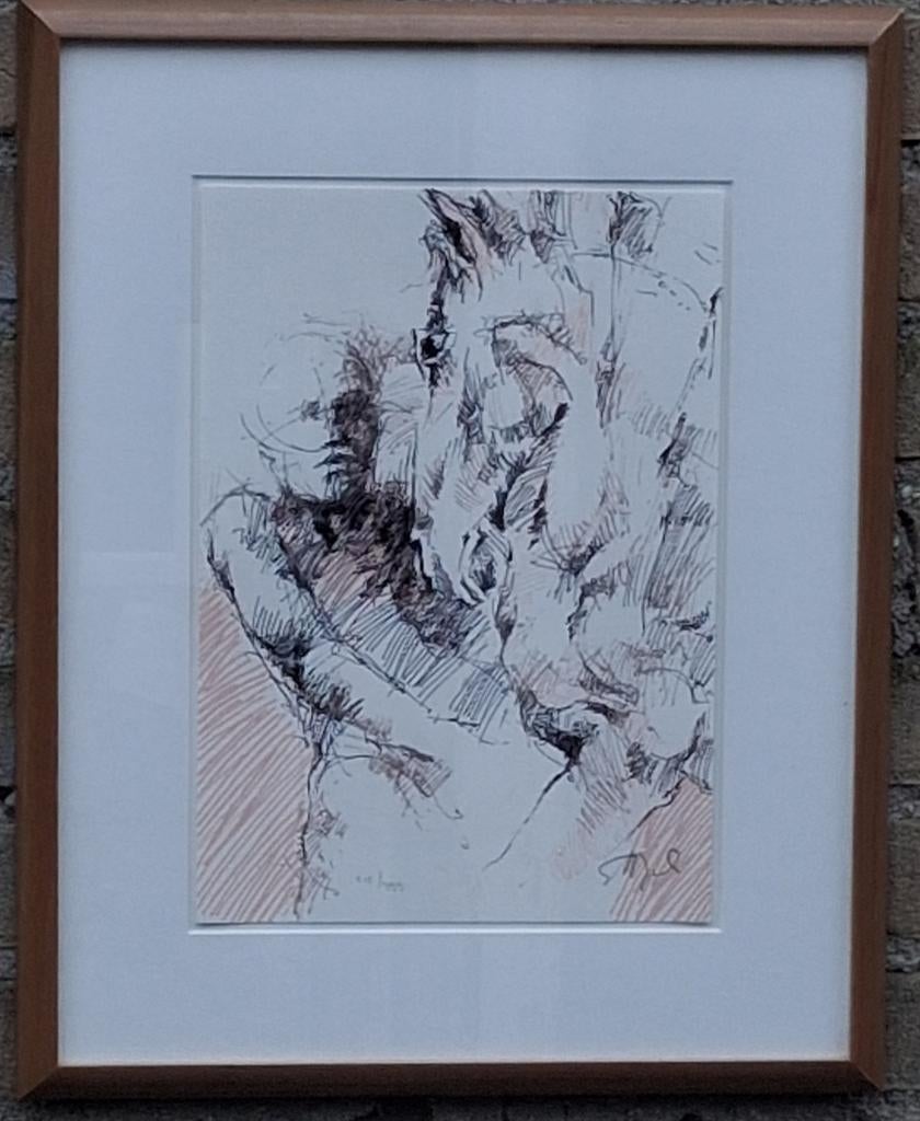 Zeefdruk. Man & paard.  Sign & genummerd.  515/999.  35/45cm, Antiek en Kunst, Kunst | Litho's en Zeefdrukken, Ophalen of Verzenden