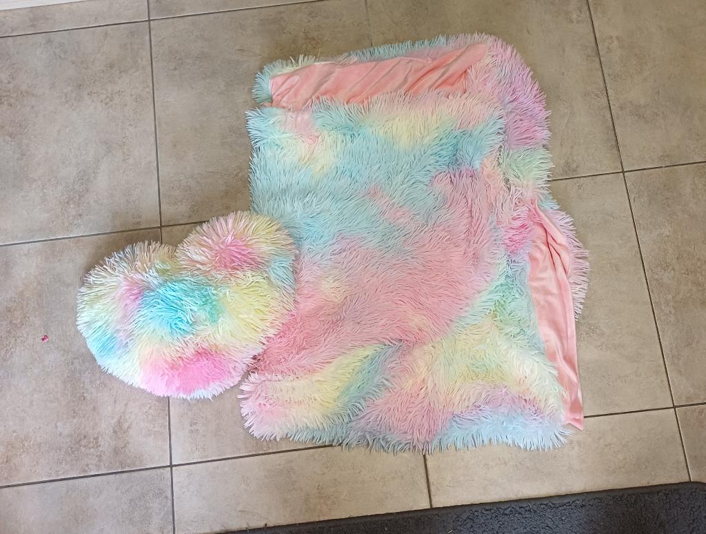 fleecedeken regenboog  met regenboog kussen hart, Ophalen of Verzenden, Gebruikt, Overige kleuren, Overige vormen