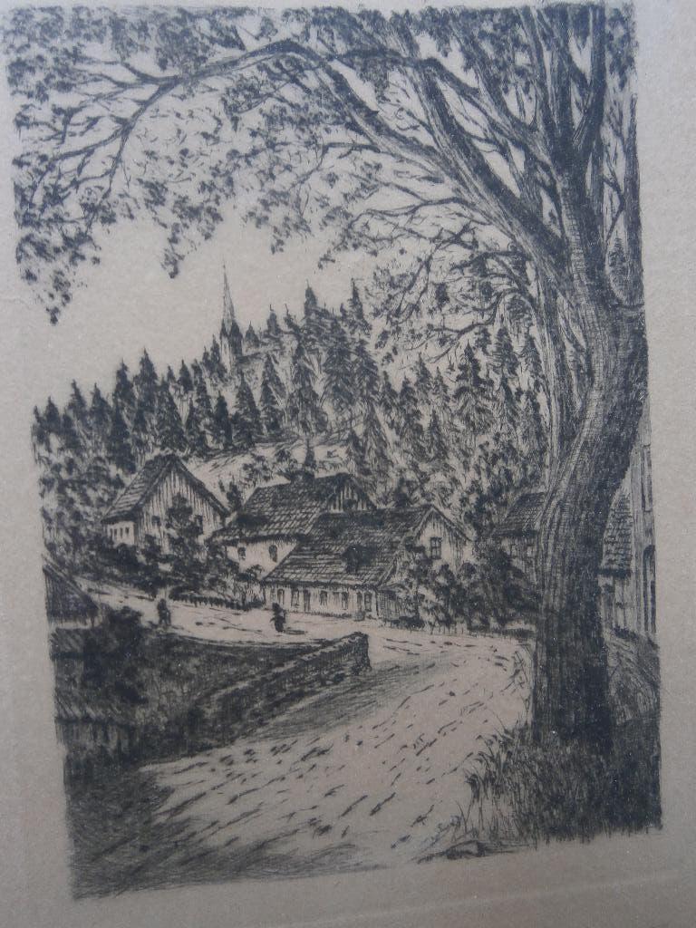BRUGGE, Mooi besneeuwdBerg-  landschap, Antiek en Kunst, Kunst | Etsen en Gravures, Ophalen, Ets