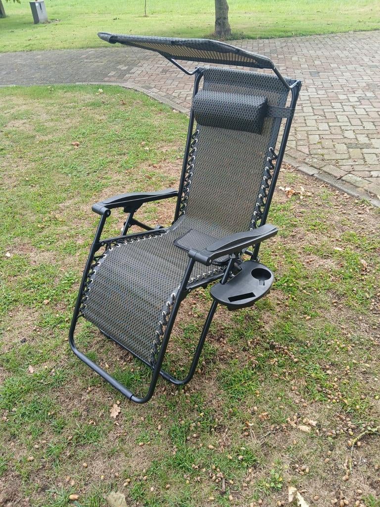 Ligstoel met Zonnekap en Bekerhouder, Ophalen, Nieuw, Metaal, Verstelbaar