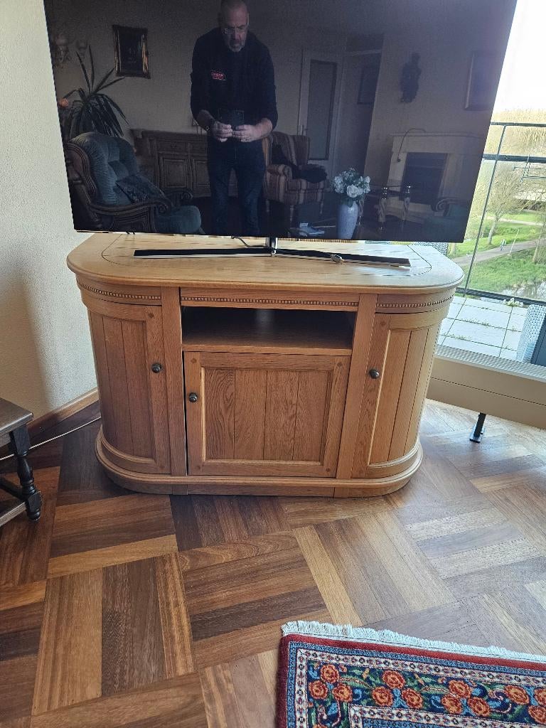 Eiken tv meubel, Ophalen, Gebruikt, 100 tot 150 cm, Eikenhout