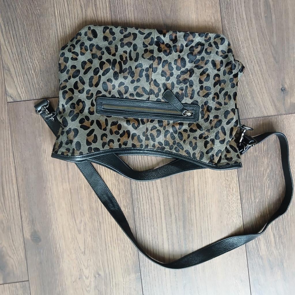 Antichic Harige Leren Tas met Panterprint Schouderriem, Sieraden, Tassen en Uiterlijk, Tassen | Damestassen, Ophalen of Verzenden