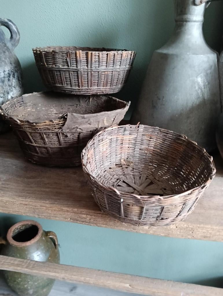 Set van 3 leemmanden / siermanden, Huis en Inrichting, Mand, Rond, Ophalen of Verzenden, Zo goed als nieuw