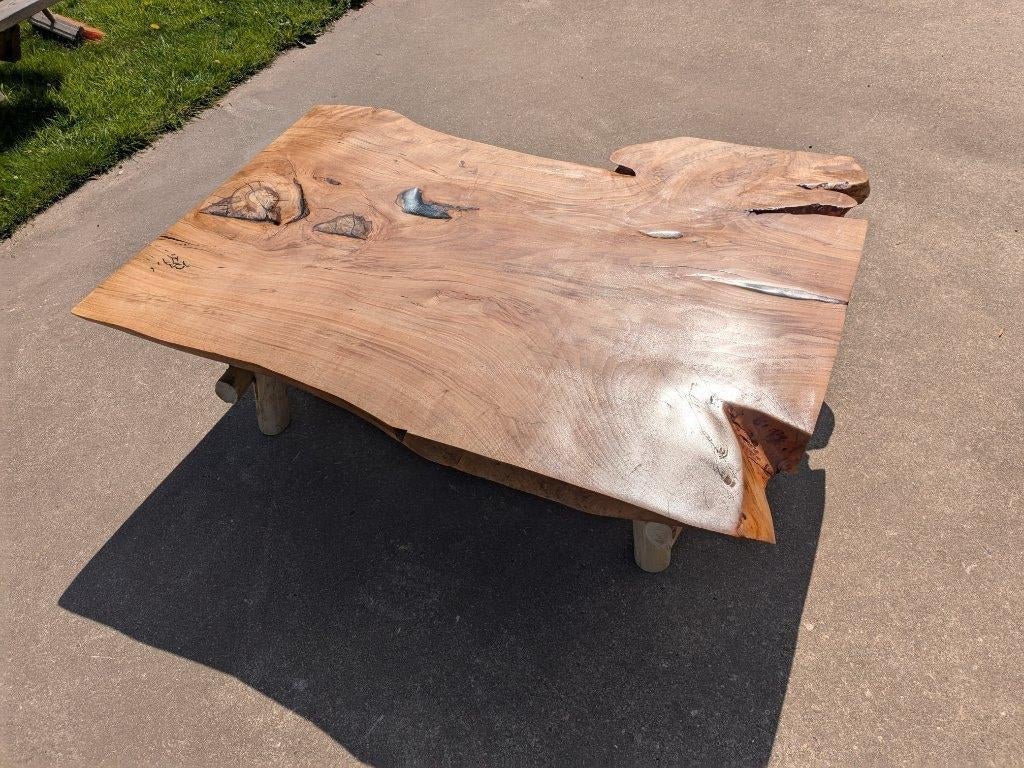 Unieke rustieke salontafel van beuken boomstamhout, Ophalen, Nieuw, Rustieke boomstamtafel landelijk, Minder dan 50 cm