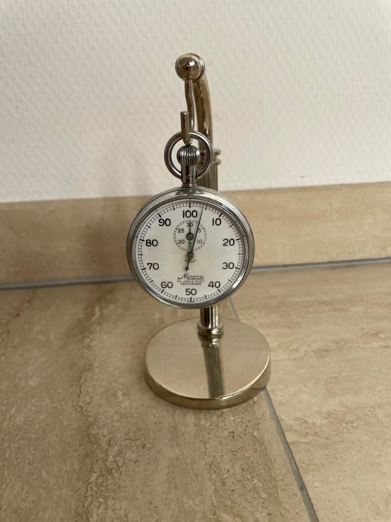 Vintage Minerva Stopwatch op Standaard - FA. JOH.S POST, Ophalen of Verzenden