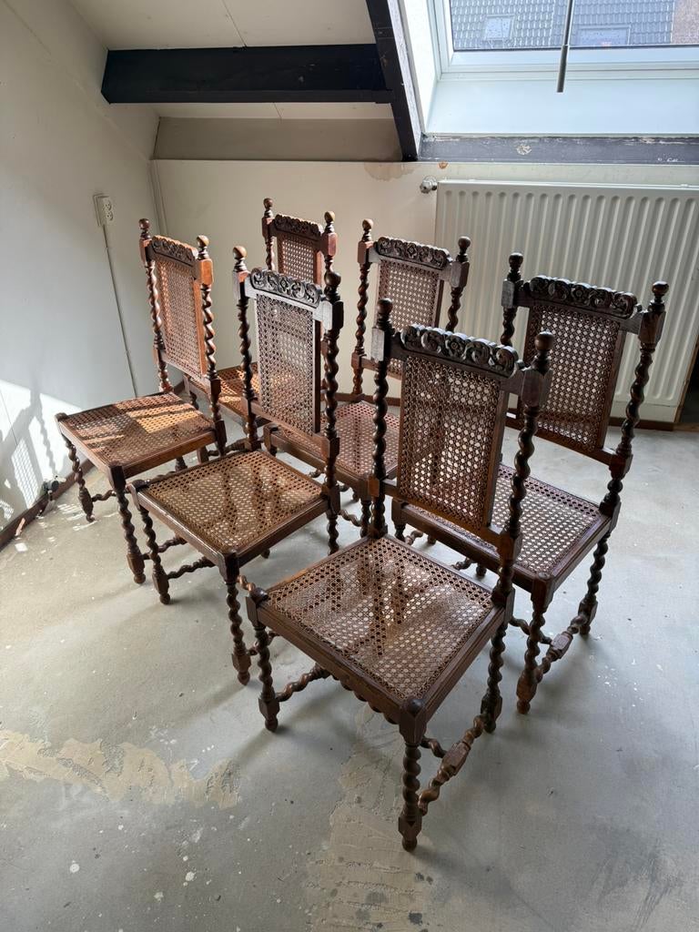 Set van 6 vooroorlogse antieke stoelen, massief hout, Ophalen