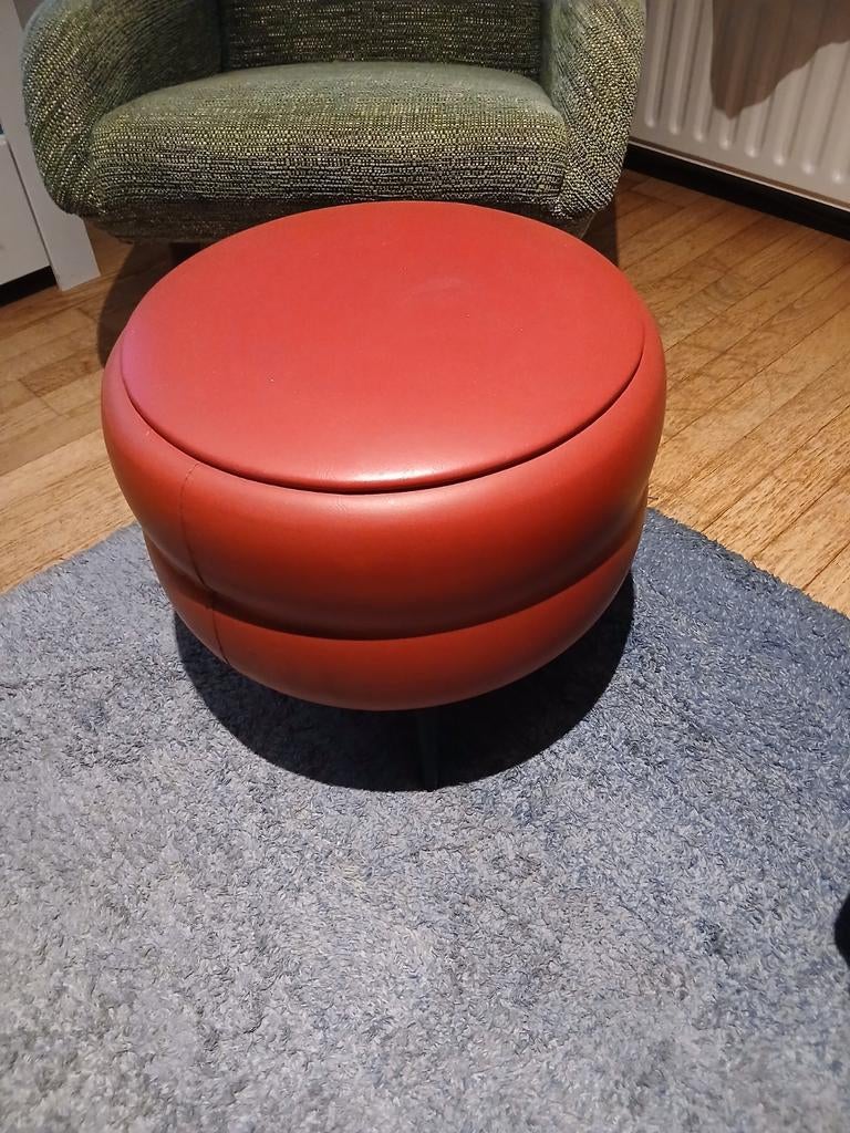Naaidoos poef naaimeubel naaibox midcentury jaren 50 60 skai, Ophalen, Minder dan 50 cm, Leer, Rond