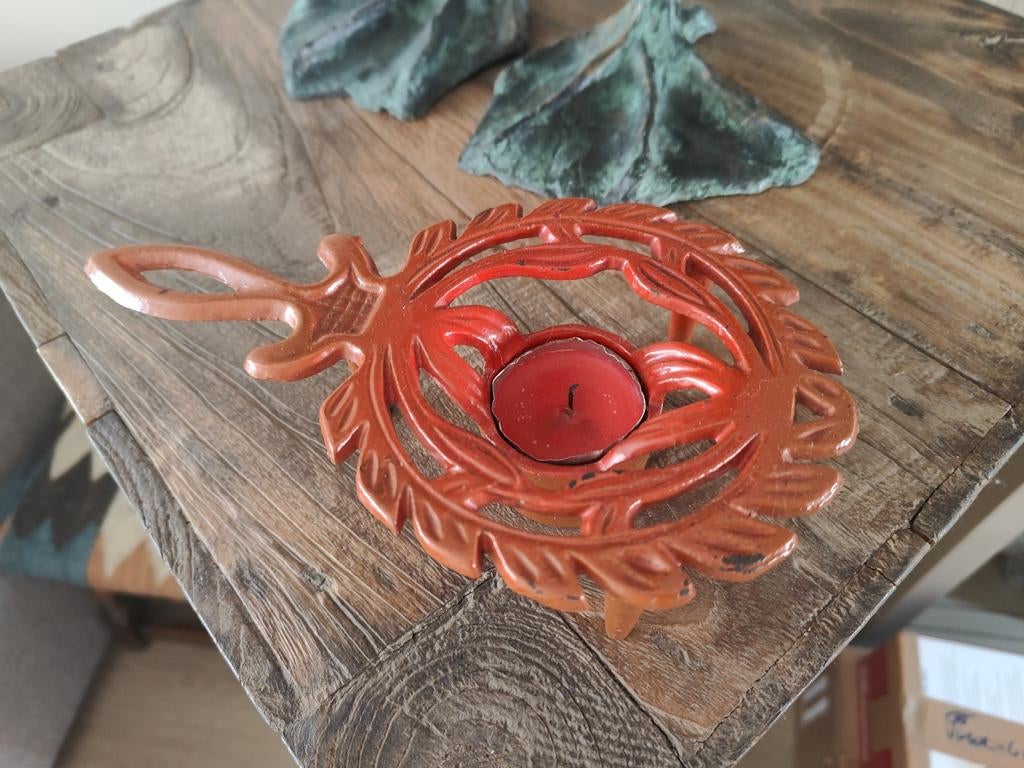 Thee lichtje rood smeedijzer brocante retro vintage antiek, Huis en Inrichting, Ophalen of Verzenden, Gebruikt