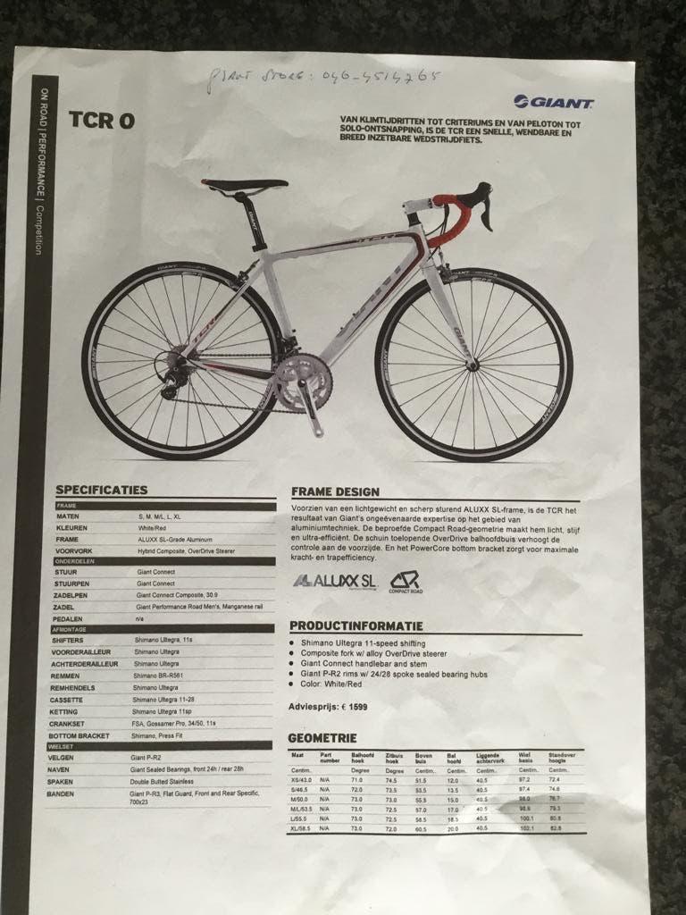 Giant TCR 0 racefiets Ultegra M, Ophalen, Gebruikt, 26 inch, Giant