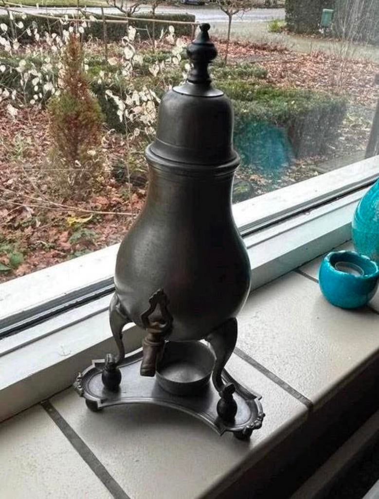 Tinnen koffiekan met rechaud vintage, Antiek en Kunst, Ophalen
