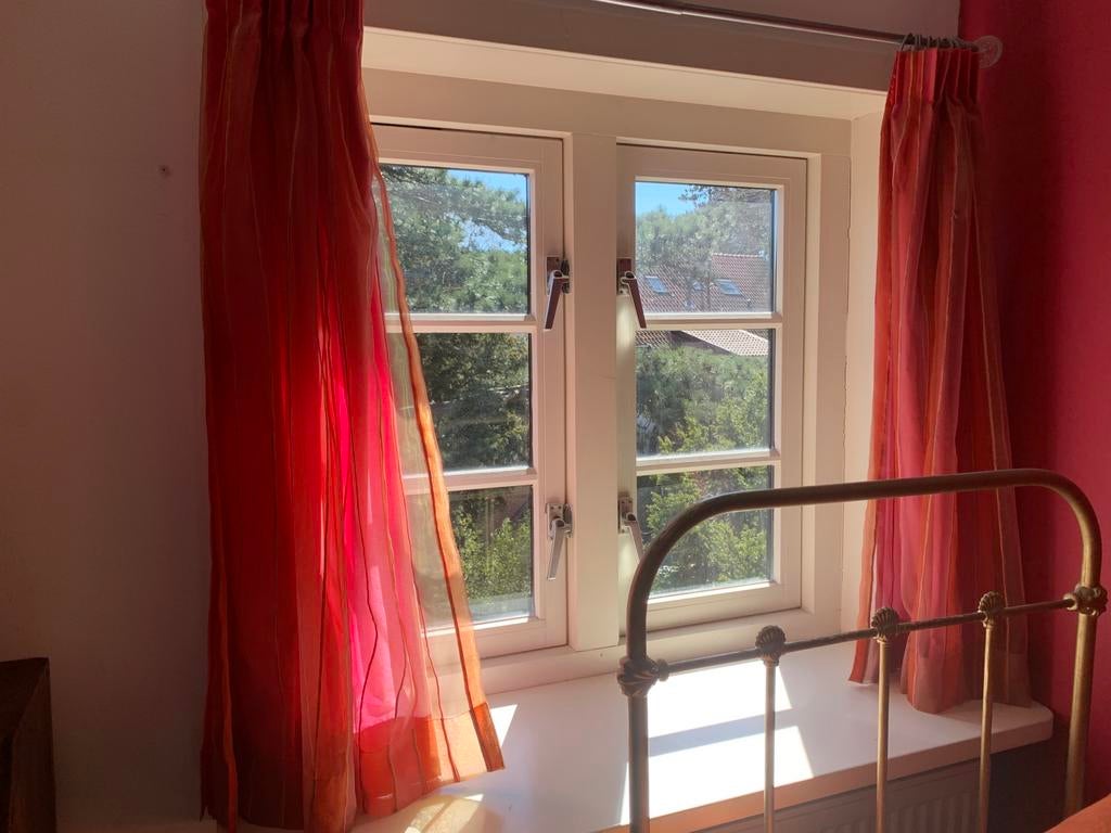 Gestreepte gordijnen en gordijnroedes (115x117cm), Ophalen, Gebruikt, 100 tot 150 cm, Overige kleuren