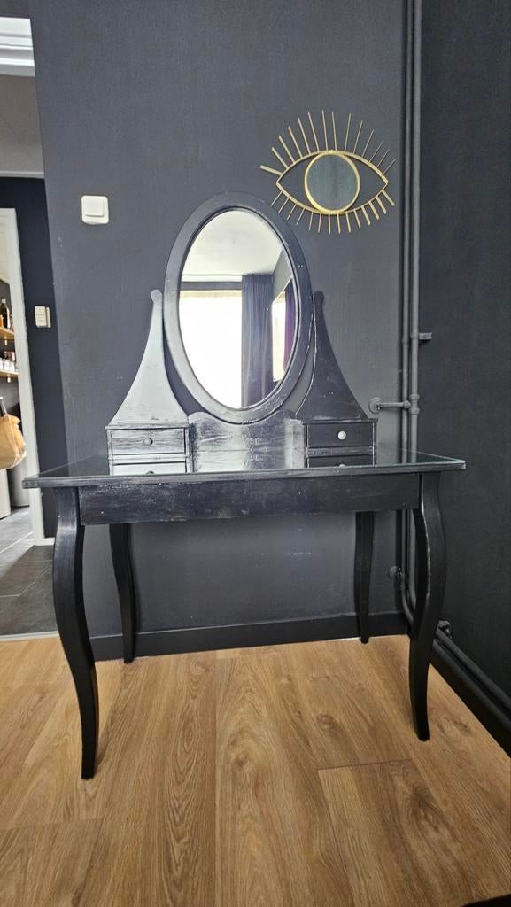 IKEA Hemnes kaptafel / dressing table – zwart – met spiegel, Ophalen, Gebruikt, 50 tot 100 cm, Minder dan 100 cm