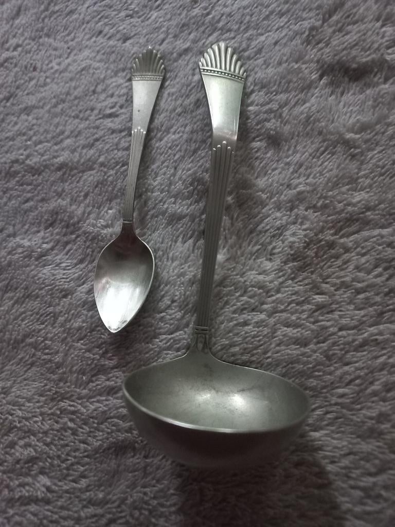 Antieke  Jamlepel en mosterd Lepeltje Alpaca, Antiek en Kunst, Ophalen of Verzenden