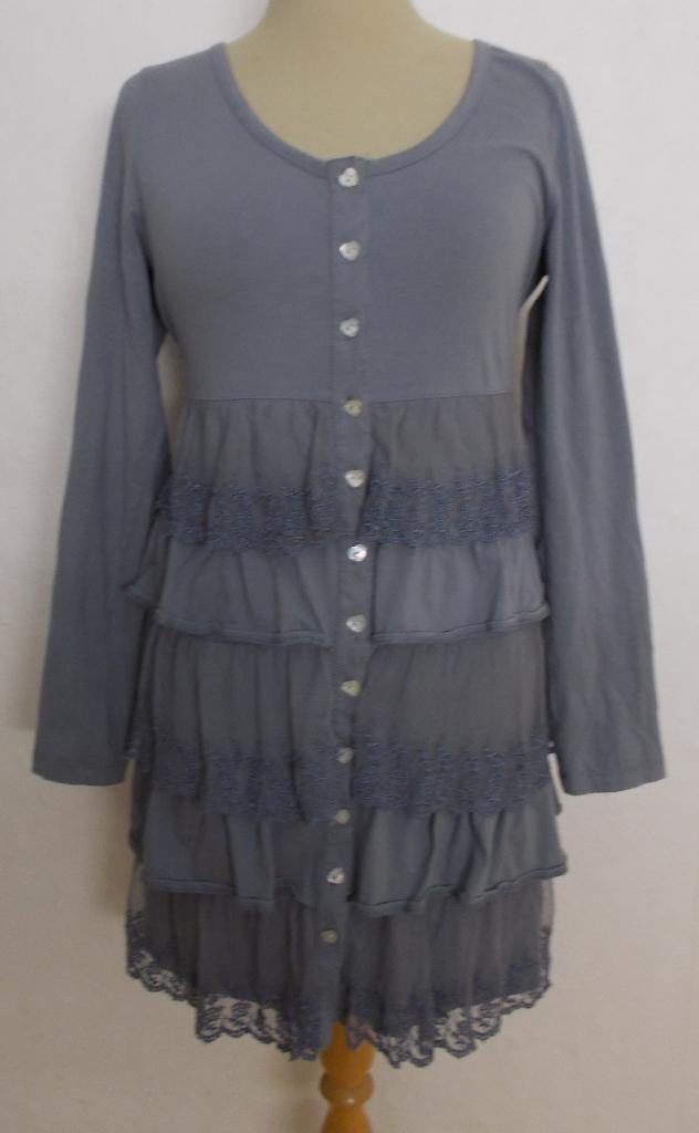 Grijs stroken/kant vest/jurkje van Isla Ibiza Bonita! 38/M, Maat 38/40 (M), Ophalen of Verzenden, Zo goed als nieuw, Lange mouw