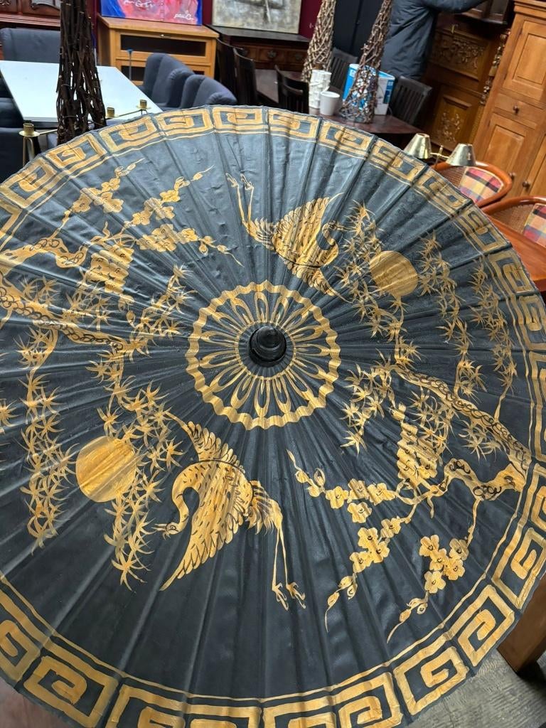 Japanse parasol / oosterse decoratieparasol – zwart met goud, Huis en Inrichting, Woonaccessoires | Overige, Ophalen, Gebruikt
