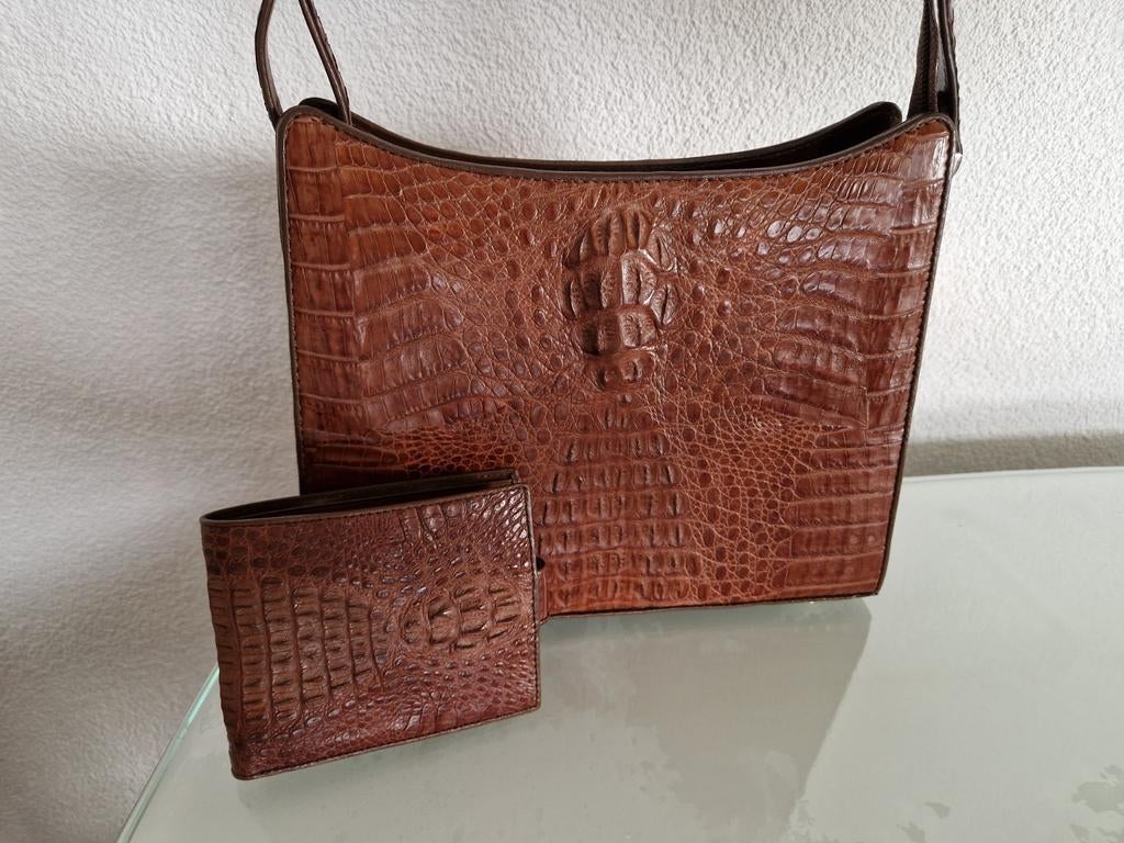 Nette lederen bruine tas met portemonnee van Findig, Verzenden, Zo goed als nieuw, Bruin, Handtas