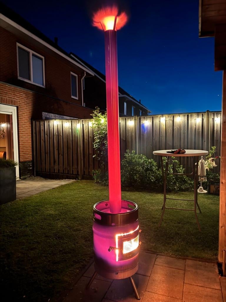 RVS Tuinkachel,Bierfust,vuurton, buitenhaard, allesbrander., Ophalen of Verzenden, Gebruikt, Vuurkorf