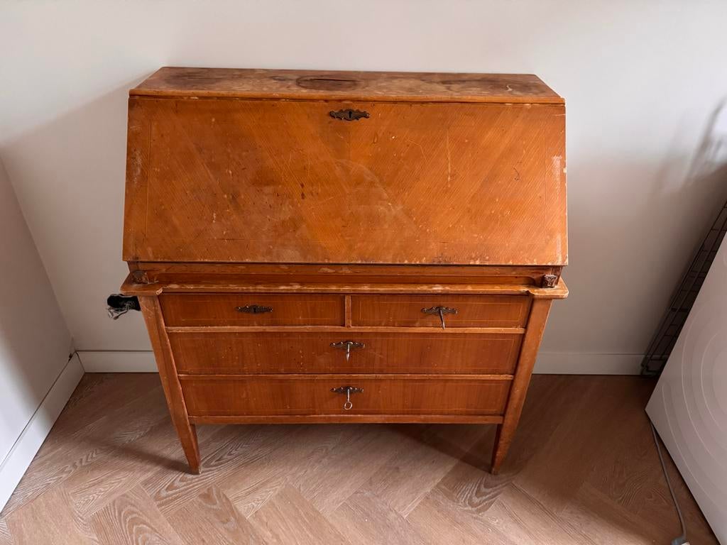 Vintage Wooden Secretary Desk with Drawers, Ophalen, Gebruikt, 50 tot 100 cm, Minder dan 25 cm
