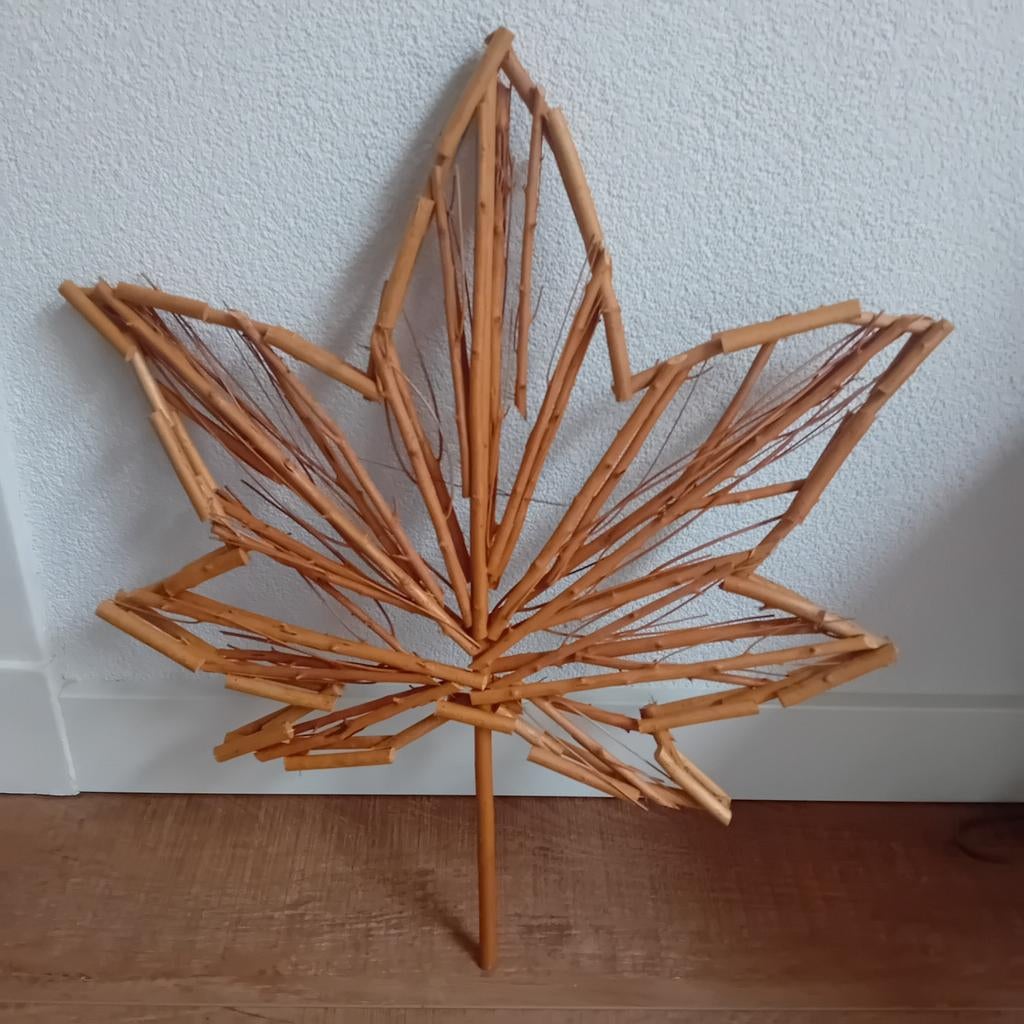 Retro, hout, bamboe, maple leaf, ornament, 54 cm, Ophalen of Verzenden, Huis en Inrichting