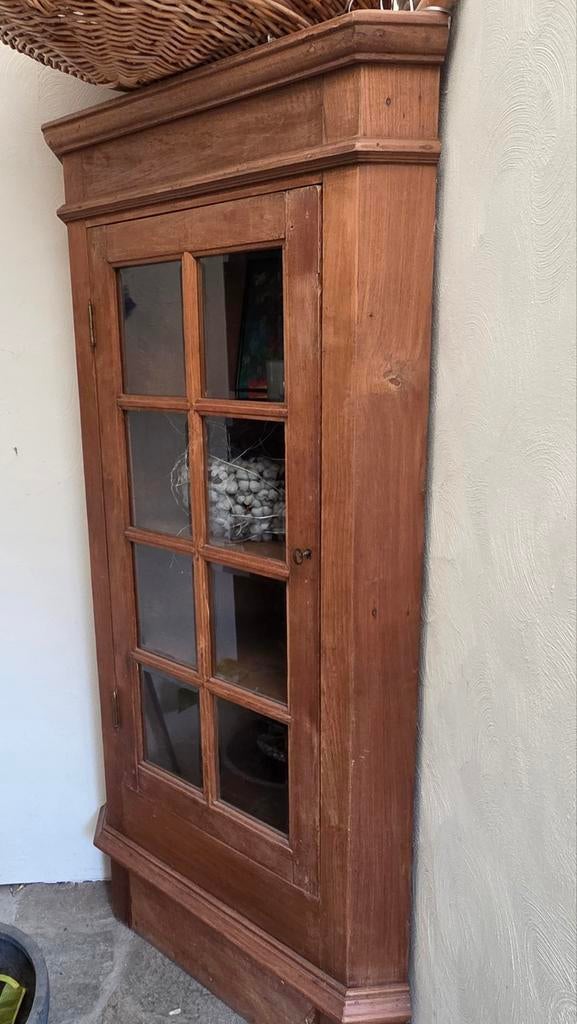 Teak houten hoekkast met facet geslepen glas, Huis en Inrichting, Kasten | Dressoirs, Ophalen, 25 tot 50 cm, Glas, 50 tot 100 cm