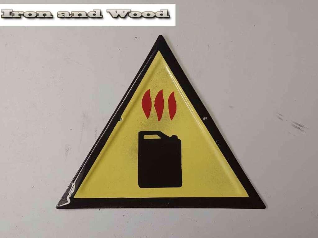 Emaille oud wandbord met afbeelding jerrycan 31x31x31, Ophalen of Verzenden