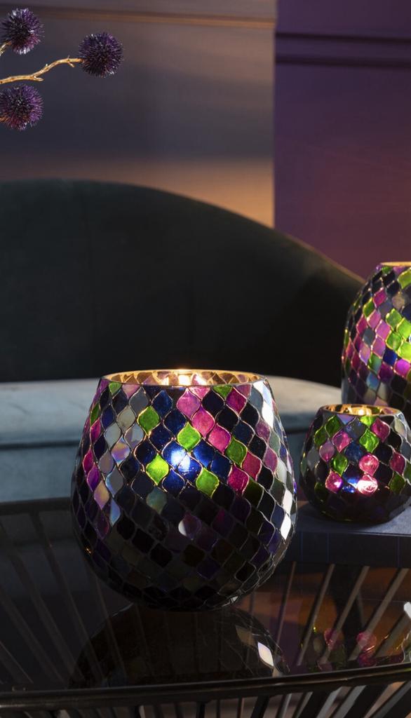 Windlicht Mozaiek Glas Paars Large, Huis en Inrichting, Veens Living, Nieuw, Elst, Info@veensliving.nl