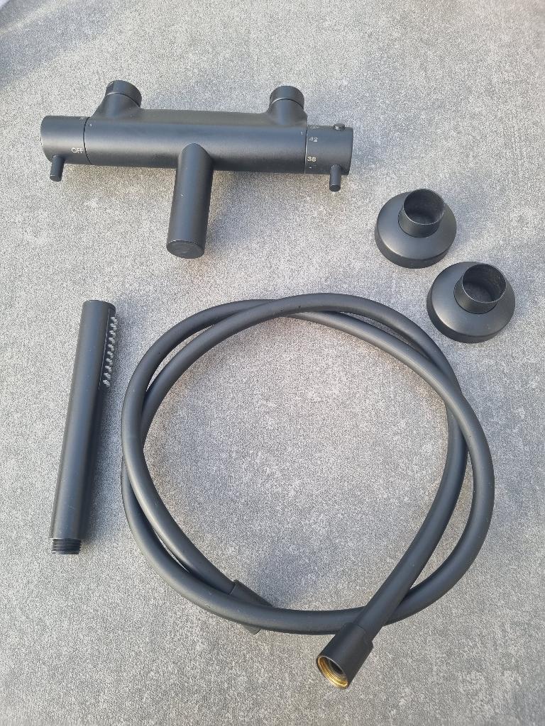 Badkraan met thermostaat en handdouche mat zwart Nieuw, Ophalen of Verzenden, Nieuw, Bad