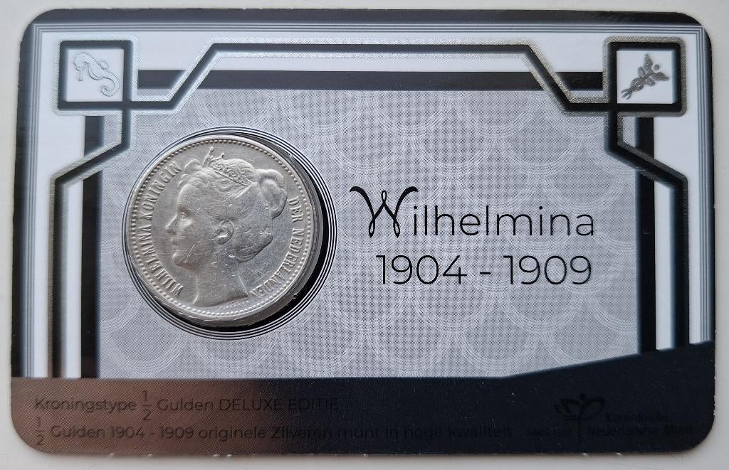Zilveren ½ Gulden Wilhelmina in coincard 1909, Verzenden, Koningin Wilhelmina, 1 gulden