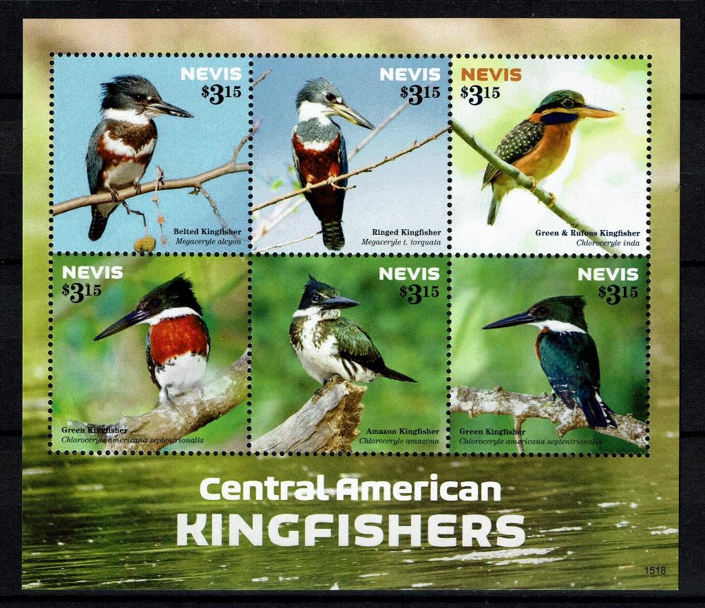 NEVIS 2015 PF BLOK IJSVOGELS KINGFISHERS VOGELS BIRDS 1, Ophalen of Verzenden, Postfris, Dier of Natuur