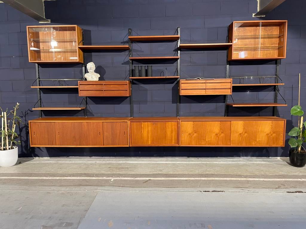 Poul Cadovius by Royal System vintage modulair wandsysteem, Huis en Inrichting, Kasten | Wandmeubels, Gebruikt, Glas, 300 cm of meer