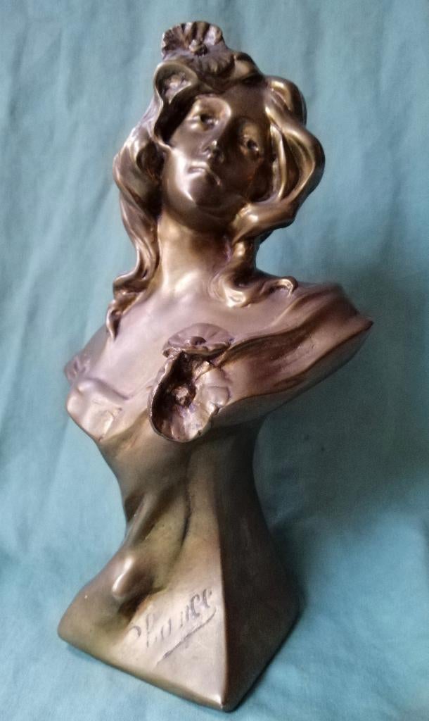 Koperen Art Nouveau beeld Vrouw Chance Geluk, Antiek en Kunst, Kunst | Beelden en Houtsnijwerken, Ophalen of Verzenden