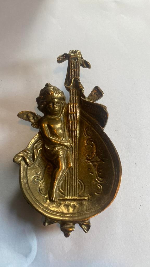 Art nouveau cerubijn met harp brass / koper, Ophalen of Verzenden