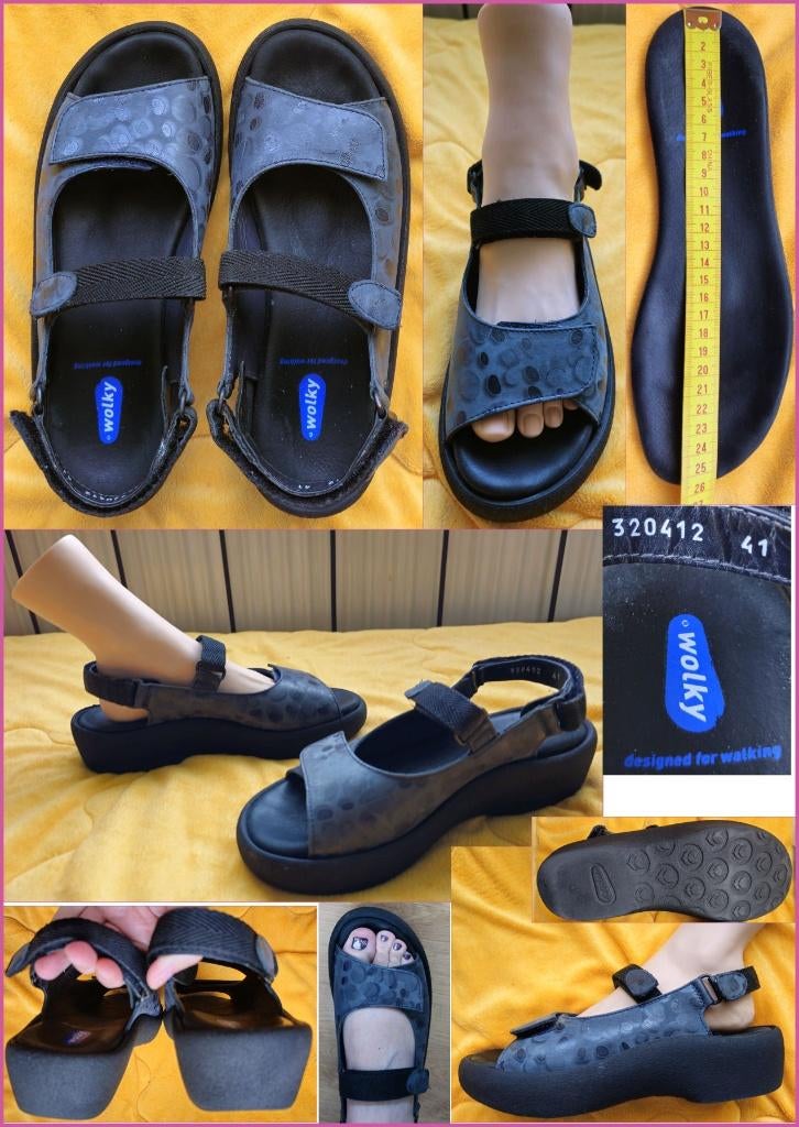 WOLKY antraciet-blauwe leren sandalen maat 41->40 zgan, Kleding | Dames, Schoenen, Wolky, Ophalen of Verzenden, Grijs, Sneakers of Gympen