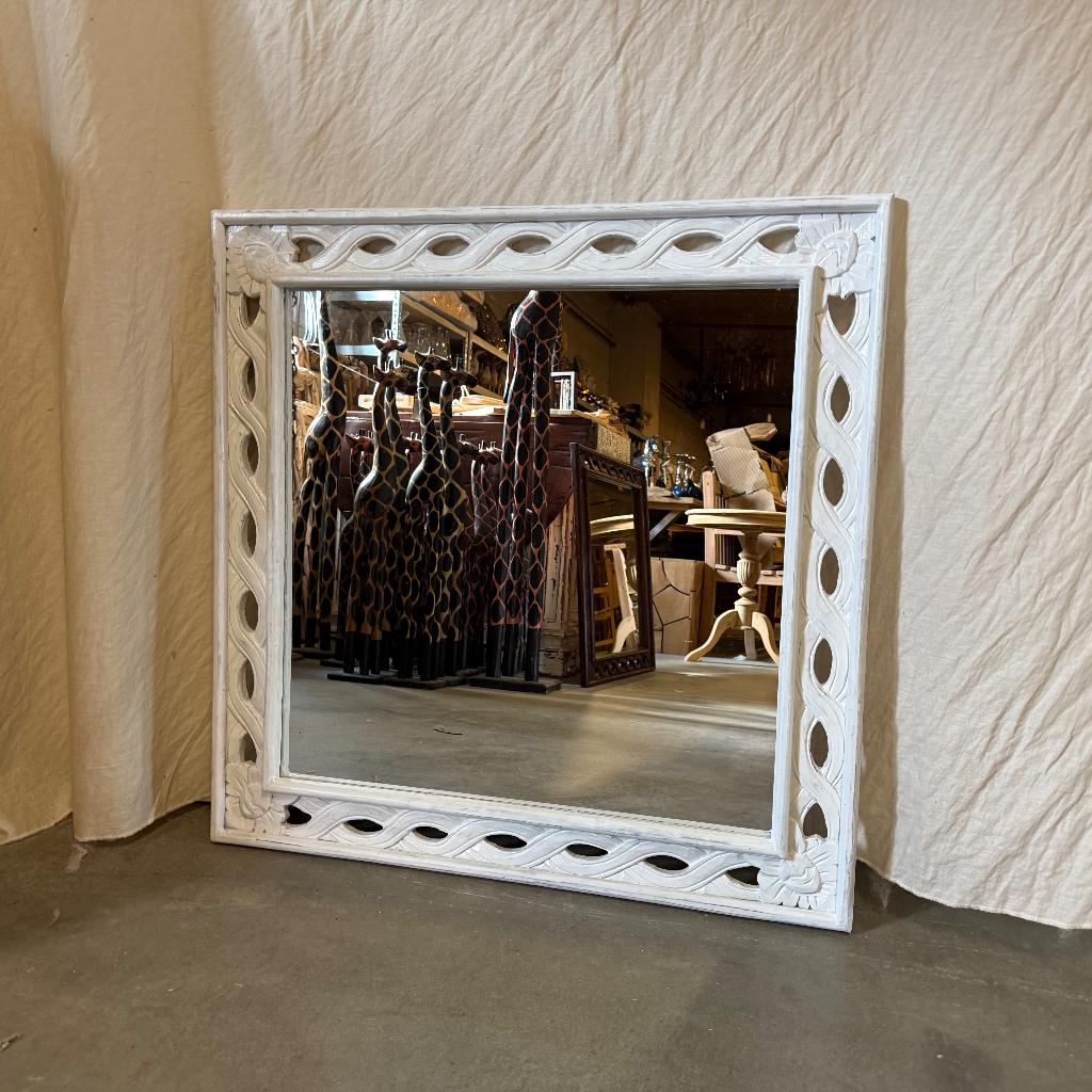 Barok spiegel - houten lijst - wit - 80 x 80 cm -TTM Wonen, Huis en Inrichting, Woonaccessoires | Spiegels, Nieuw, 75 tot 100 cm