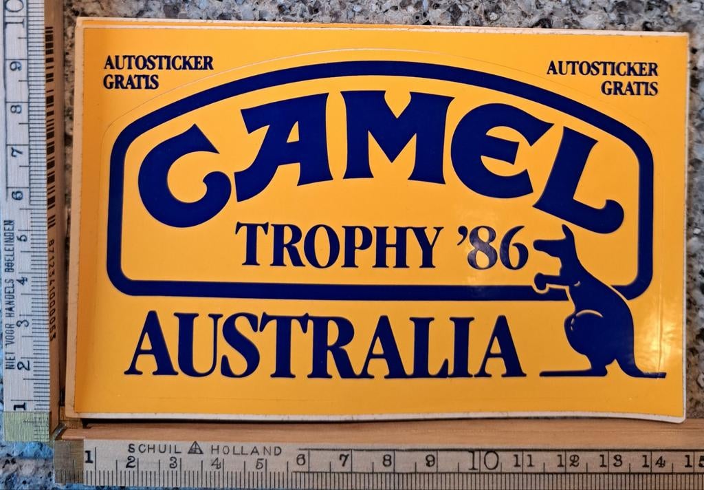 Vintage sticker Camel Trophy 86 Australia autosticker, Verzamelen, Stickers, Zo goed als nieuw, Ophalen of Verzenden