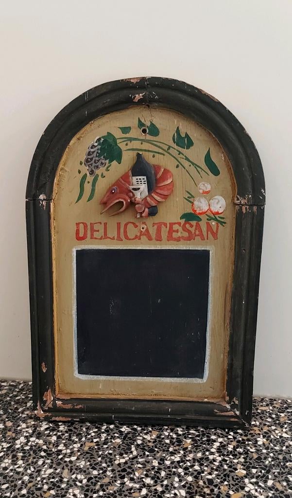 Antiek Frans reclame krijtbord "Delicatesan", Ophalen of Verzenden, Gebruikt, Reclamebord