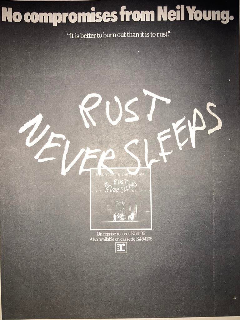 Paginagrote A3 advertentie NEIL YOUNG Rust Never Sleeps rele, Cd's en Dvd's, Ophalen of Verzenden