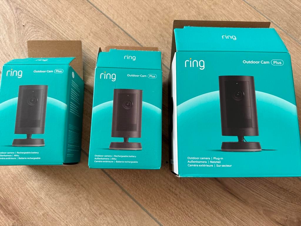 Ring deurbel en 3 buitencamera's (2x batterij, 1x bedraad), Ophalen of Verzenden, Bewegingsdetectiesensor, Nieuw, Draadloos