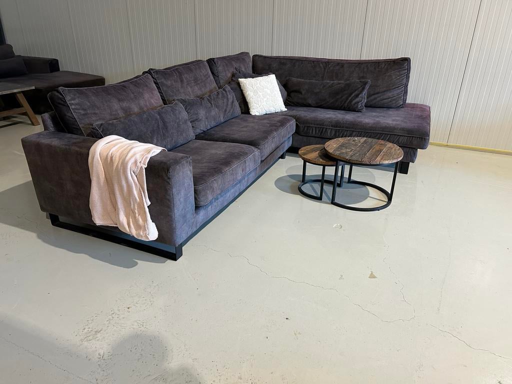 Zwarte velvet hoekbank - perfecte staat, uitwasbare kussens, 100 tot 125 cm, ., Hoekbank, 300 cm of meer