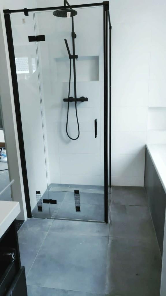 Douchecabine met regendoucheset zwart, Doe-het-zelf en Verbouw, Sanitair, Ophalen, Gebruikt, Glas, Douche