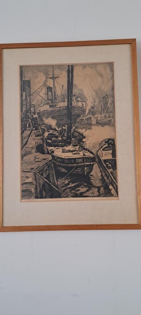 haven in rotterdam een ets, Ophalen of Verzenden