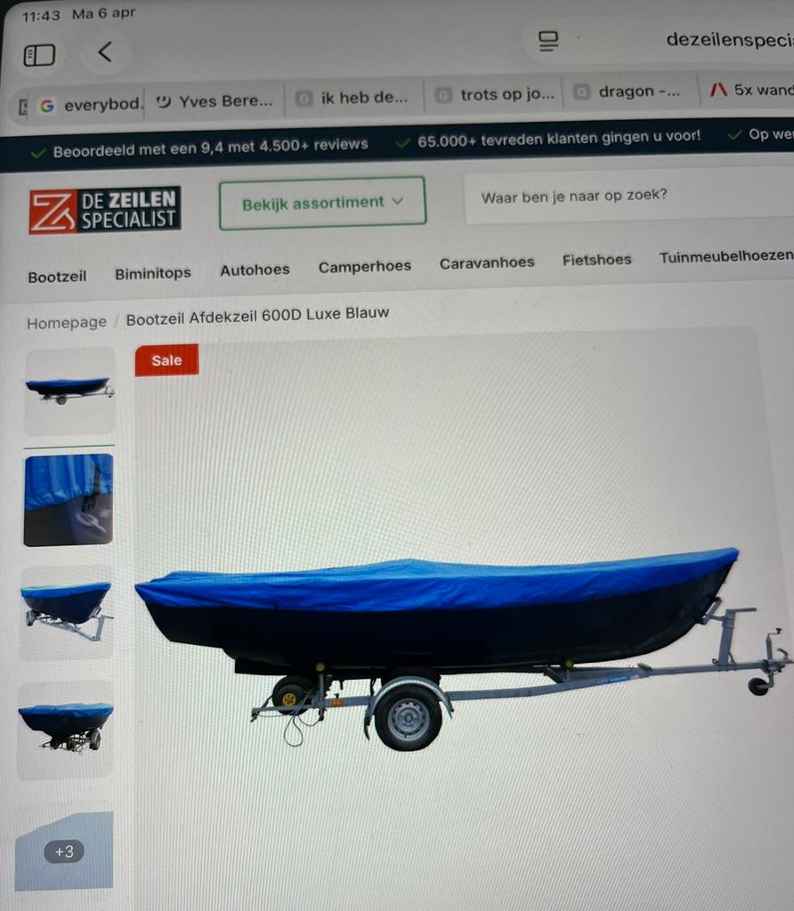 Bootzeil/Afdekzeil, Watersport en Boten, Zeilen en Zeiltoebehoren, Zo goed als nieuw, Overige typen, Minder dan 15 m², 3 tot 6 meter