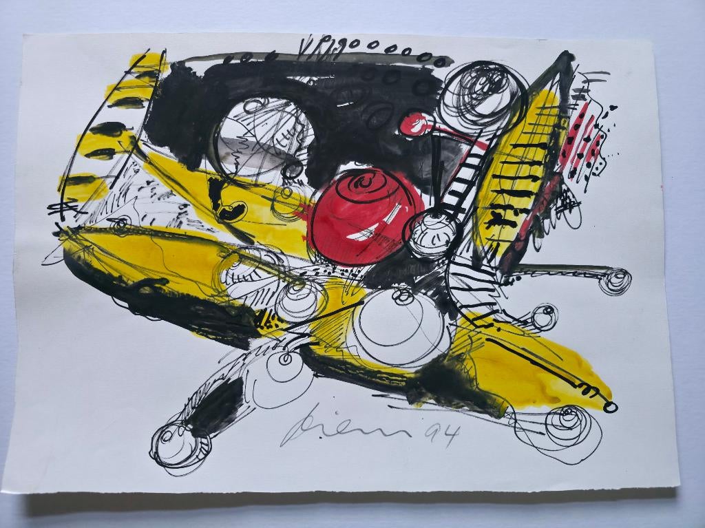 Gemengde Techniek van Peter Diem 50x35 cm., Ophalen of Verzenden