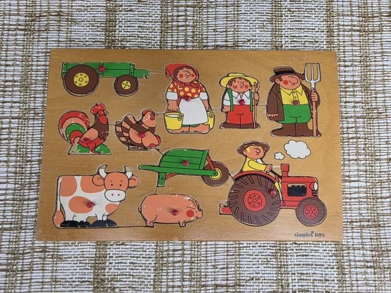 2267 antiek speelgoed vintage puzzel thema boerderij 30x20, Antiek en Kunst, Ophalen of Verzenden