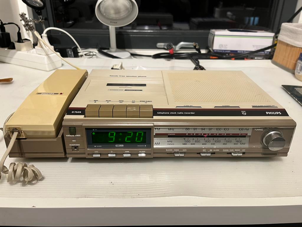 Philips D7529 clock radio cassette telefoon, Witgoed en Apparatuur, Wekkers, Gebruikt, Ophalen of Verzenden