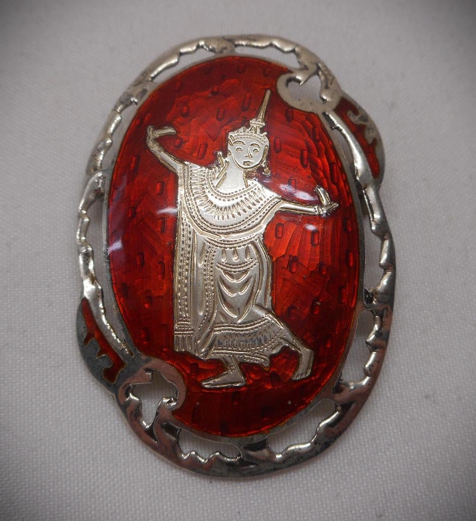 Zilveren antieke broche / hanger met emaillen nr.1037